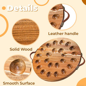 Hiceeden deviled egg platter with leather handles provides secure grip.