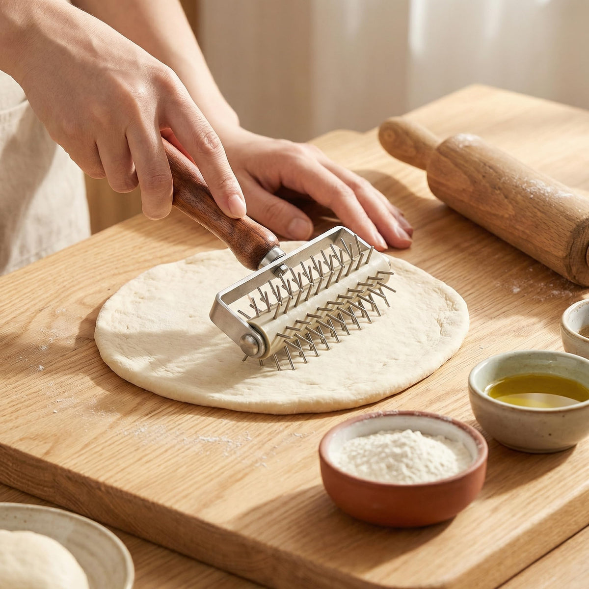 Hiceeden dough roller docker flat side helps create uniform surface