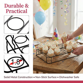 Hiceeden oven-baked cones rest on a sturdy rack for even cooling