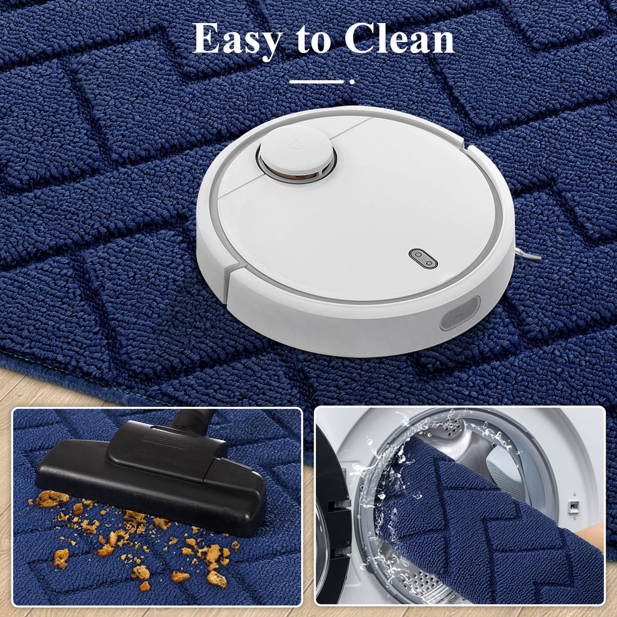 hicorfe easy-clean kitchen mat navy cleans quickly with vacuum or hose
