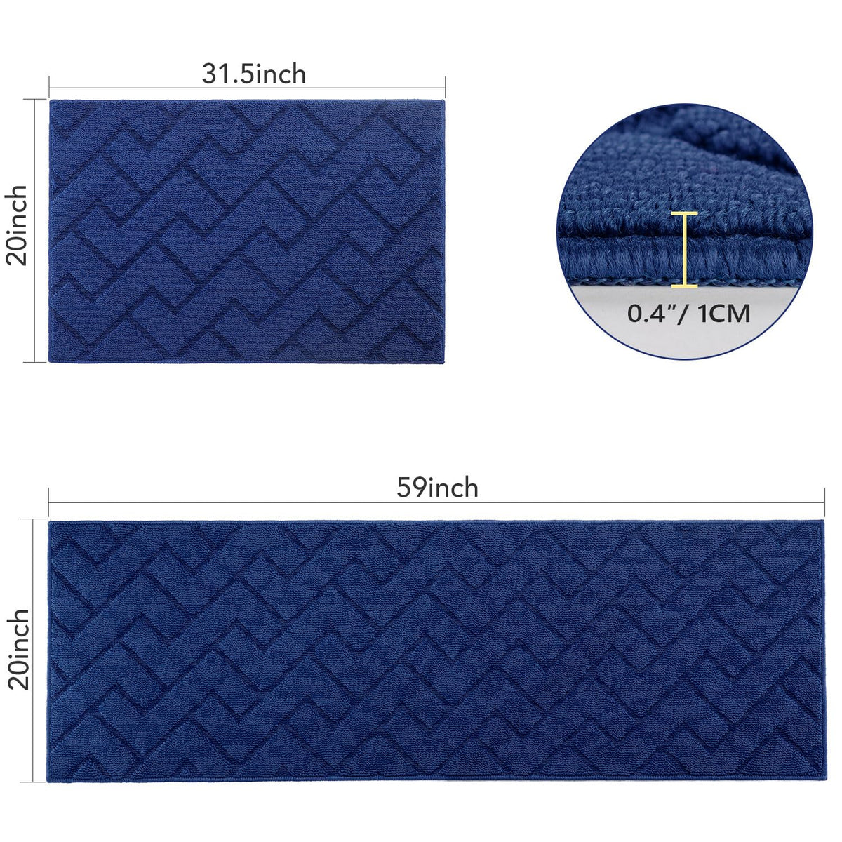 hicorfe 20x32 navy kitchen mat, washable and easy to clean