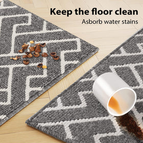 hicorfe kitchen rug easy-clean; machine washable for quick cleanup after cooking mishaps.