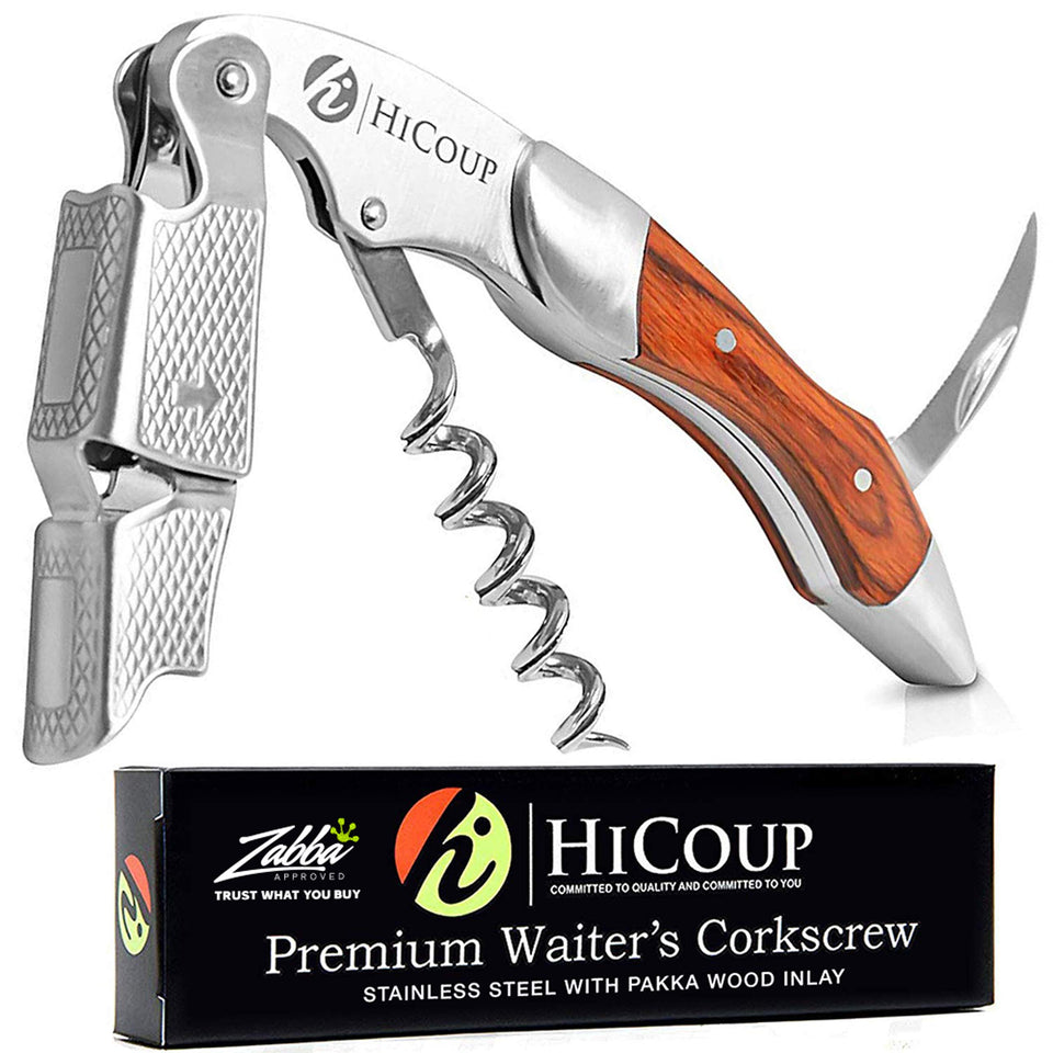 HiCoup Wine Opener with ergonomic wooden handle for a comfortable cork removal