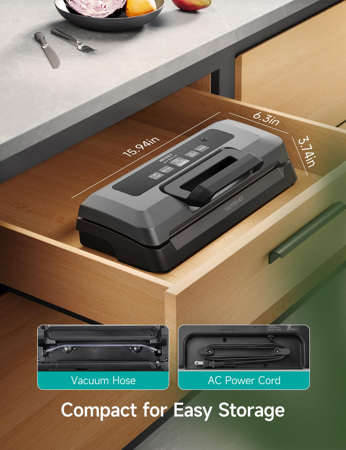 HiCOZY H700 sealing action showing efficient vacuum and heat