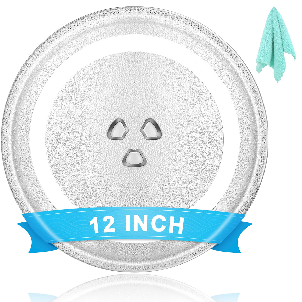Hiflora 12-inch microwave plate front view, precise-fit replacement for compatible microwaves.