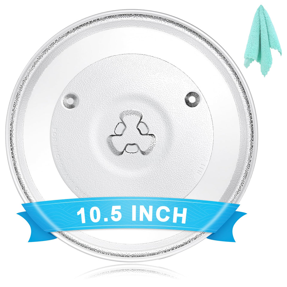 Hiflora microwave plate ten-point-five inch, ready to replace worn glass for smooth cooking.