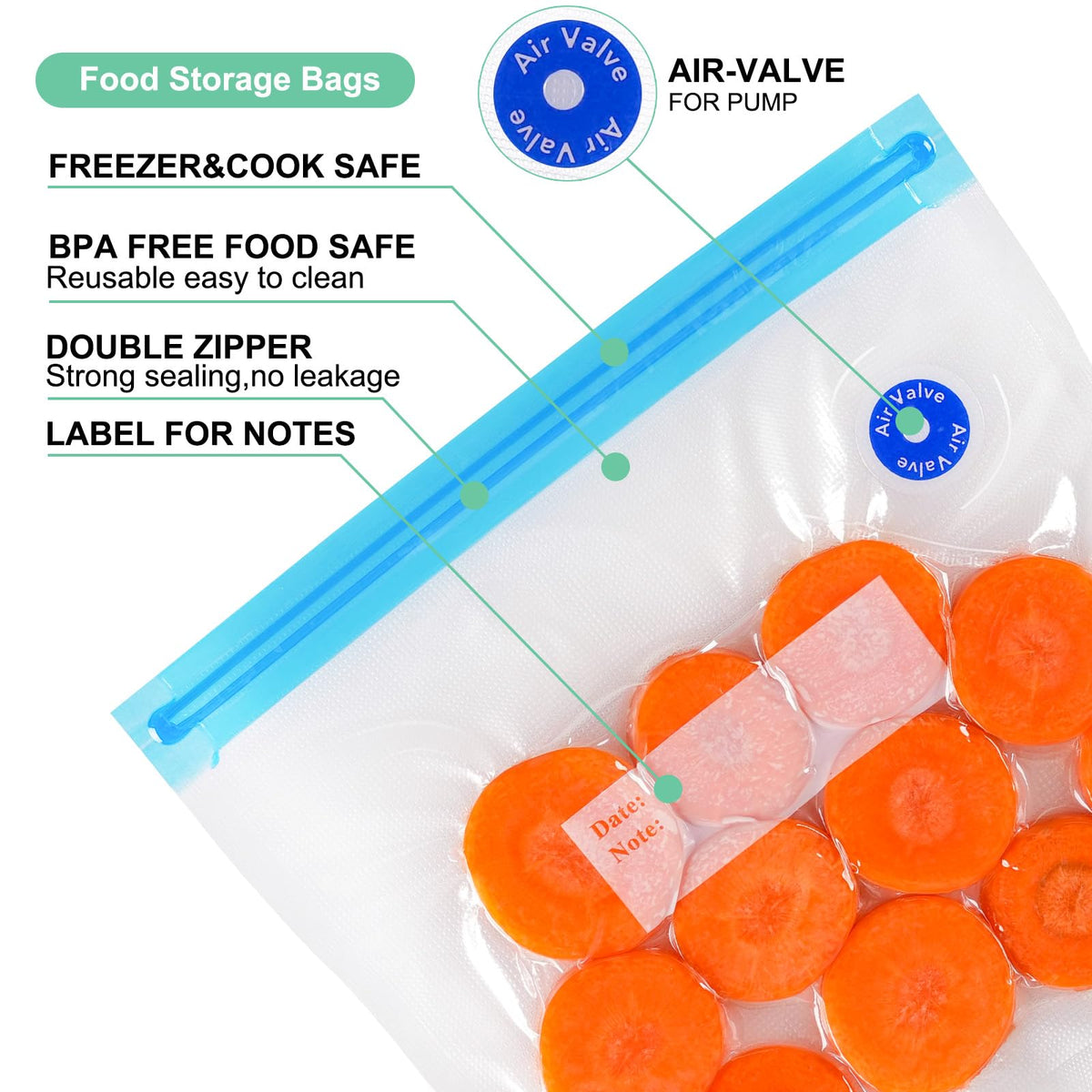Higfra bags with sealing clips for leak-free portions and easy handling.