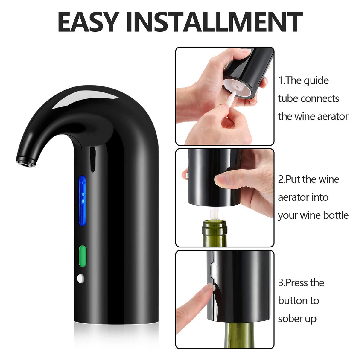 Higfra USB charging battery powers the aerator anywhere at home or parties.