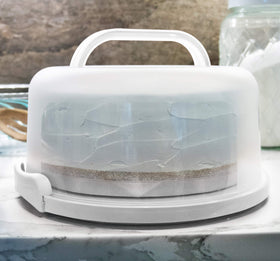 Two-sided cake holder by Highball & Chaser doubles as serving tray.