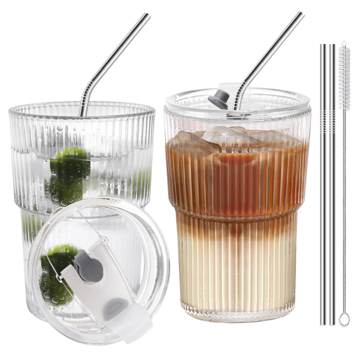 HIGIINC 16oz iced coffee cups with lids and straws for travel and reuse
