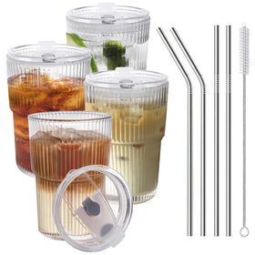 HIGIINC iced coffee cups with lids and straws in a four-pack for on-the-go use.