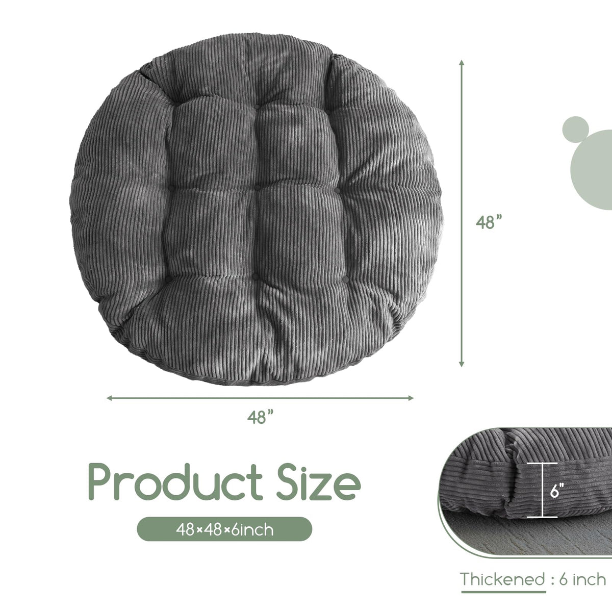 HIGOGOGO Papasan cushion 48x48 on sofa demonstrates generous seating area.