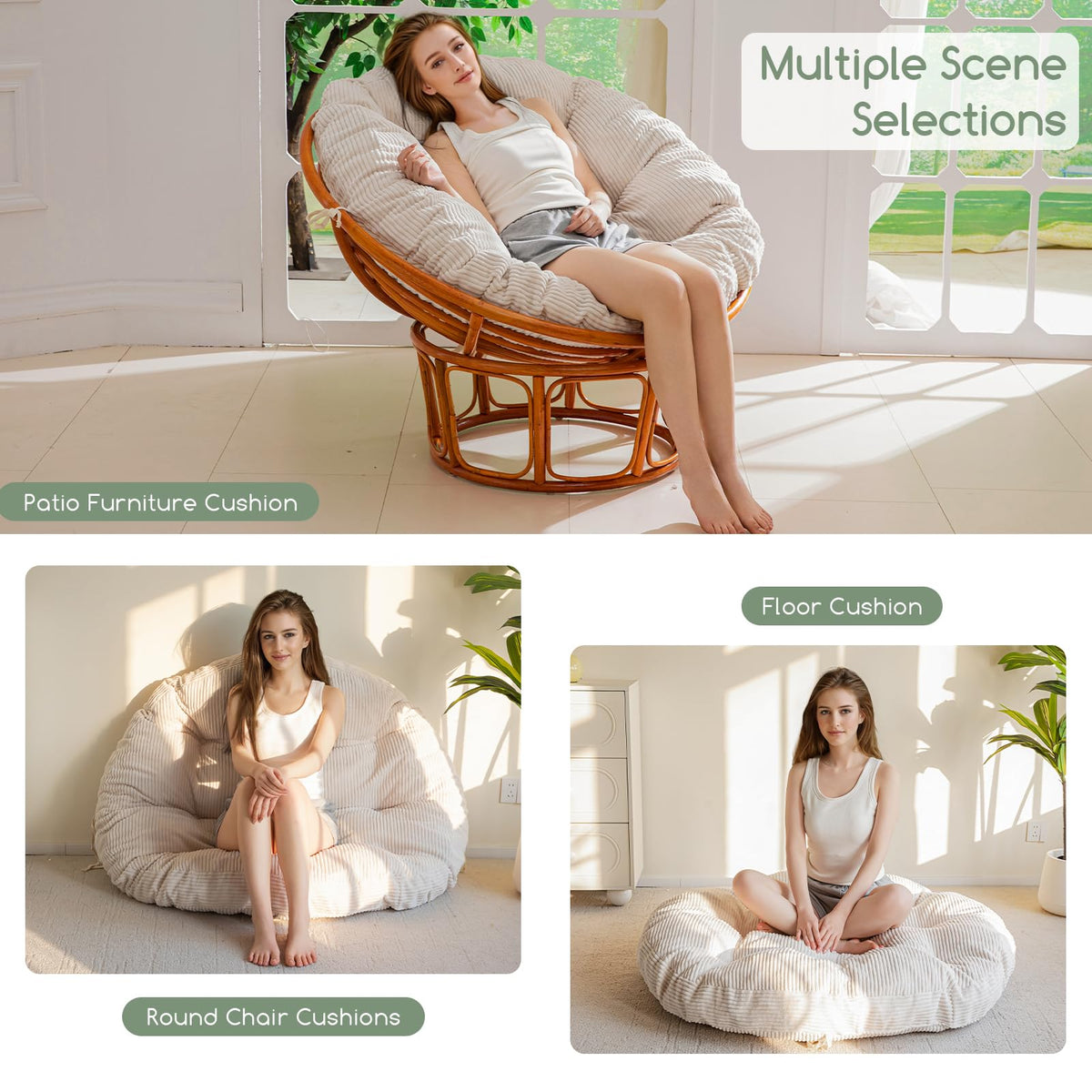 HIGOGOGO Papasan cushion beige color blends with any decor
