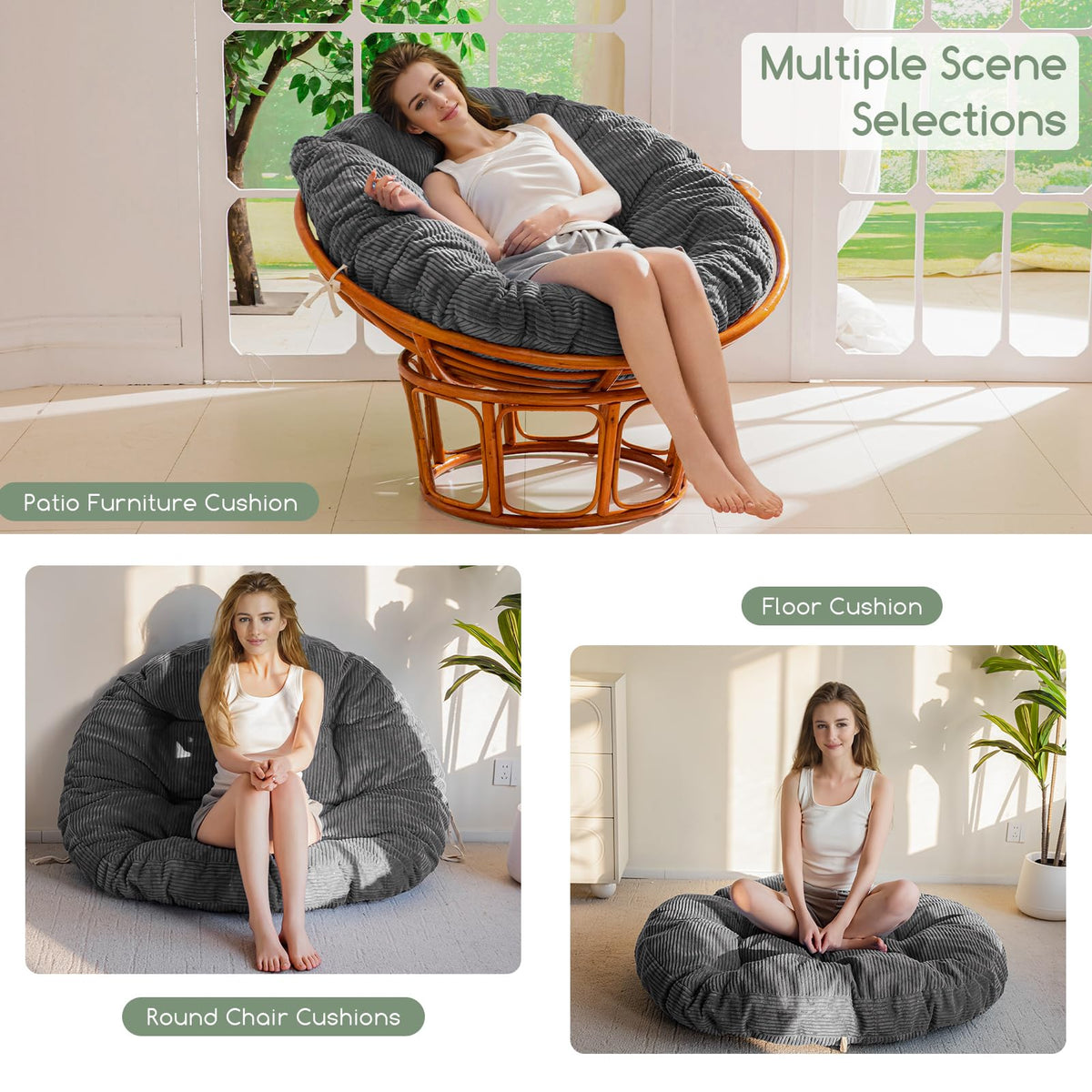 HIGOGOGO Papasan cushion with button tufted design adds elegant style.