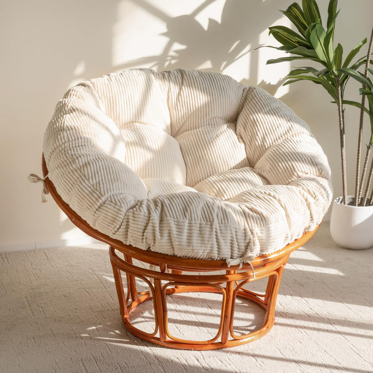 HIGOGOGO Papasan cushion with corduroy cover in beige for cozy seating