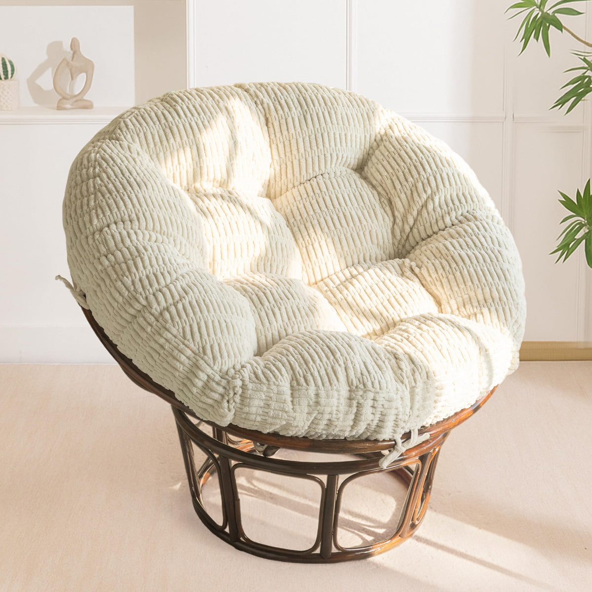 HIGOGOGO Papasan cushion with beige corduroy cover offers plush seating.