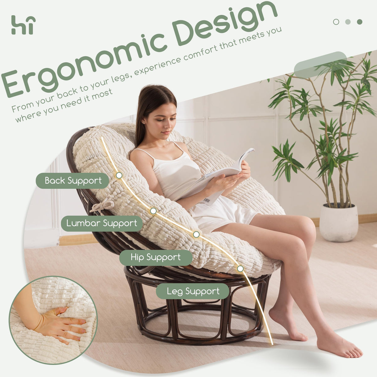 Versatile HIGOGOGO Papasan cushion suitable for living rooms.