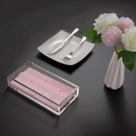 HIIMIEI acrylic napkin holder on kitchen table for organized dining.