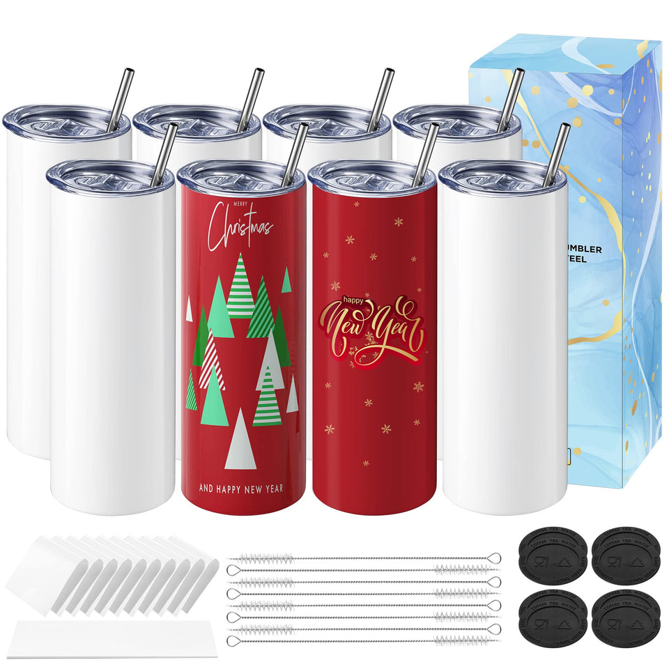 Hiipoo 8-pack 20 oz straight sublimation tumblers ready for design.