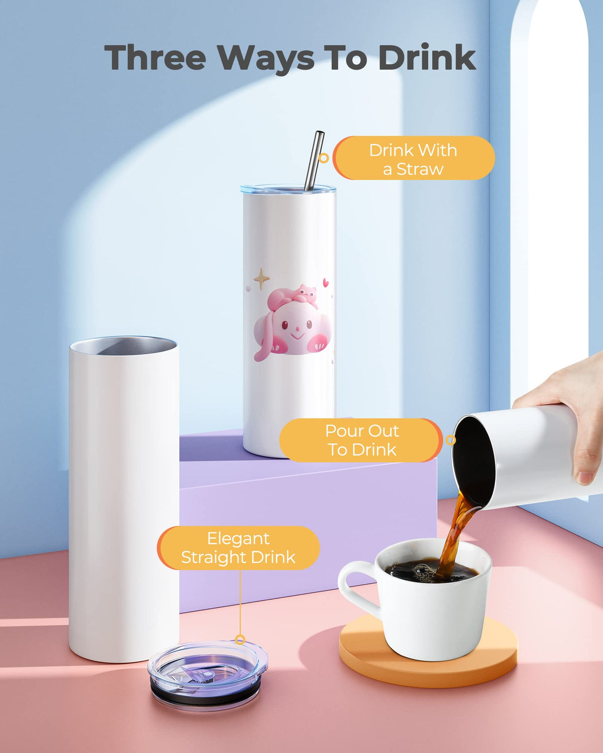 Hiipoo spill-proof lids and metal straws for on-the-go drinks.