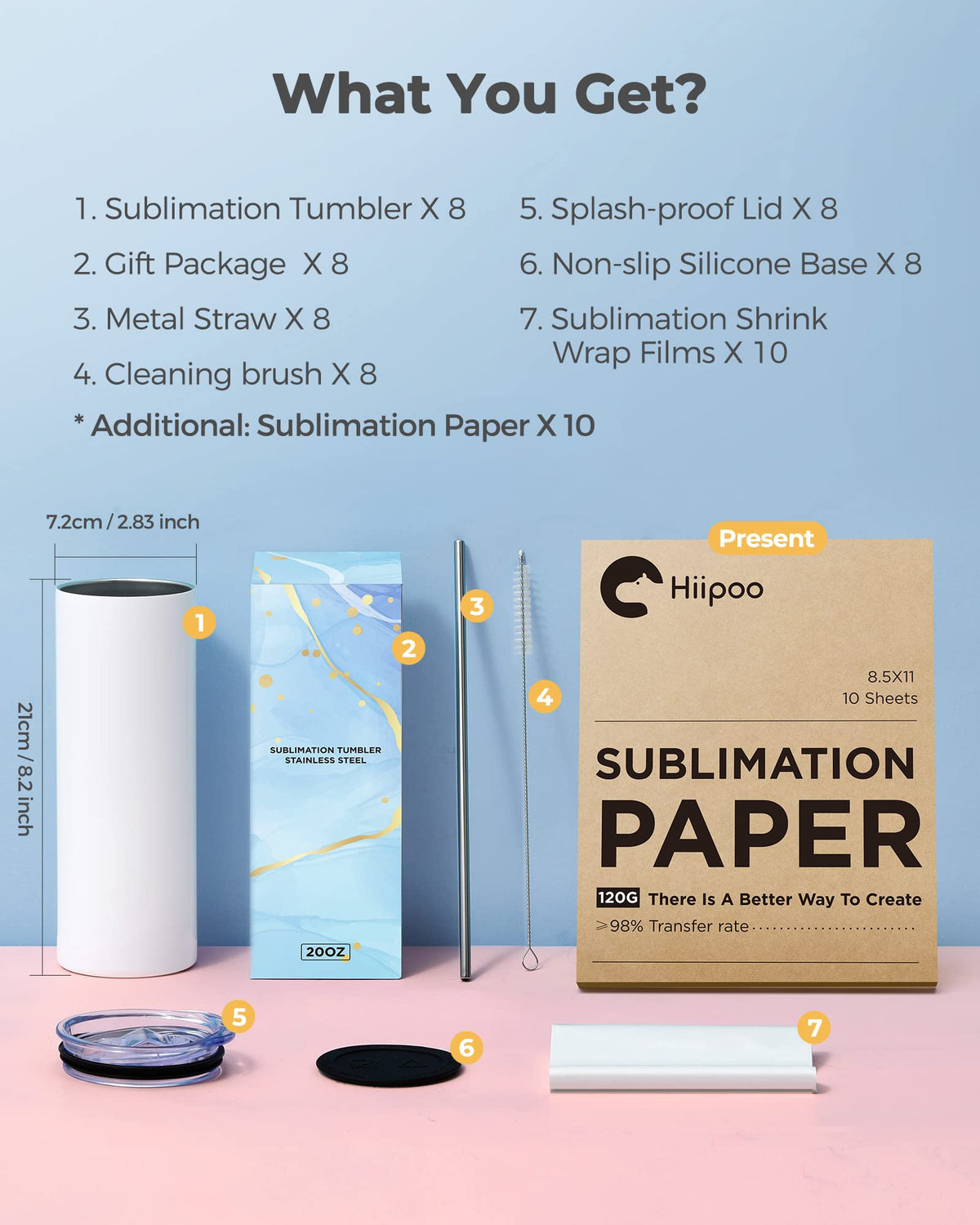 Hiipoo sublimation papers included for vibrant transfers.