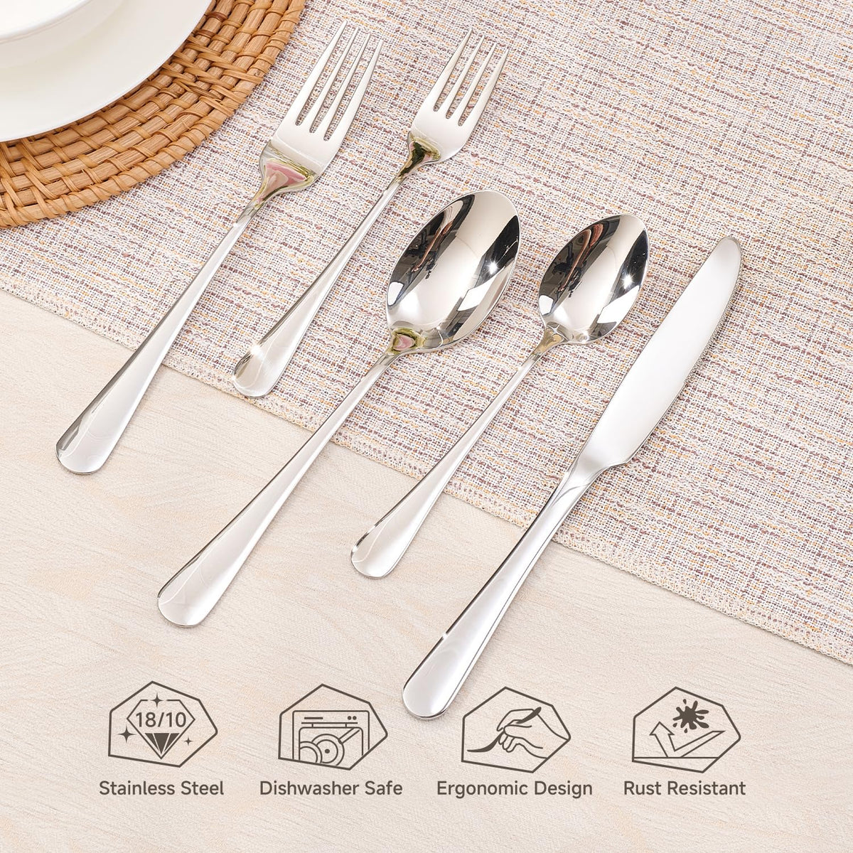 HIKAA 18-10 stainless steel construction closeup; premium durability and long-lasting shine.