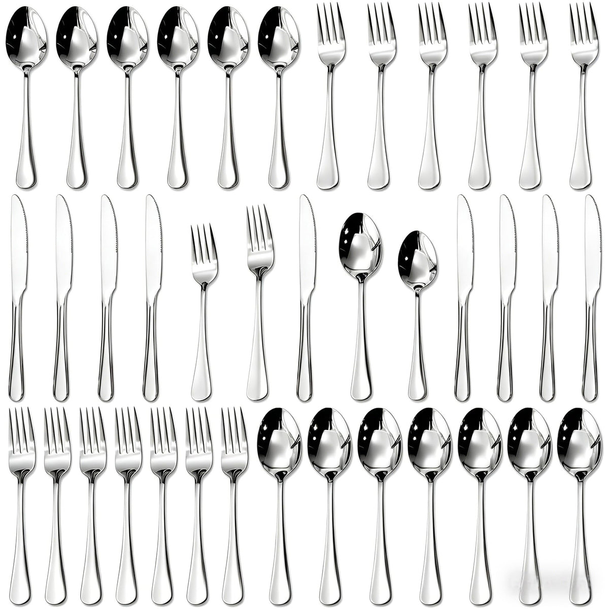 HIKAA 40-piece set for 8 with dinner knives; durable, ideal for everyday dining.