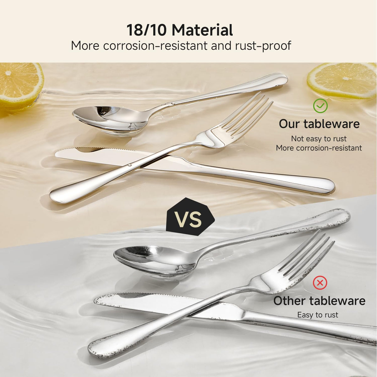 HIKAA 40-piece set for 8 dinner spoons; balanced weight for comfortable use.