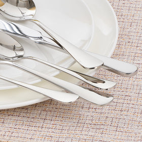 HIKAA mirror polished finish shot; elegant look complements any table setting.