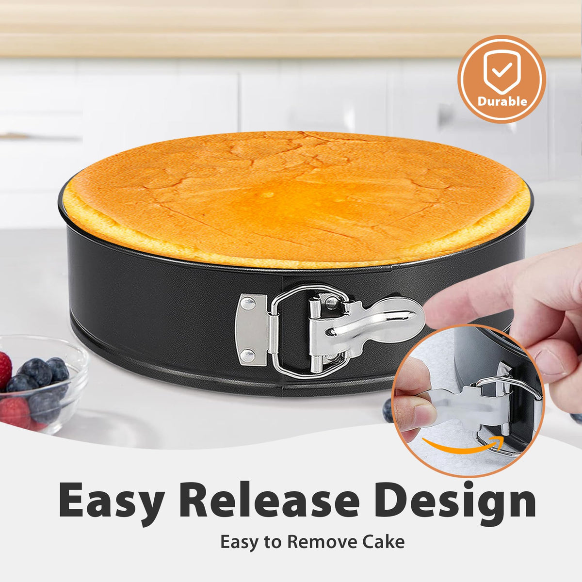 Hikolvol 9in assembled springform pan showing large cake capacity.