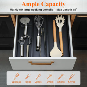 Hilislog expandable side slots organize utensils by size for quick access.