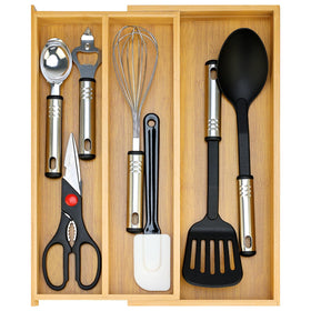 Hilislog large bamboo silverware drawer organizer tray showing roomy compartments for utensils