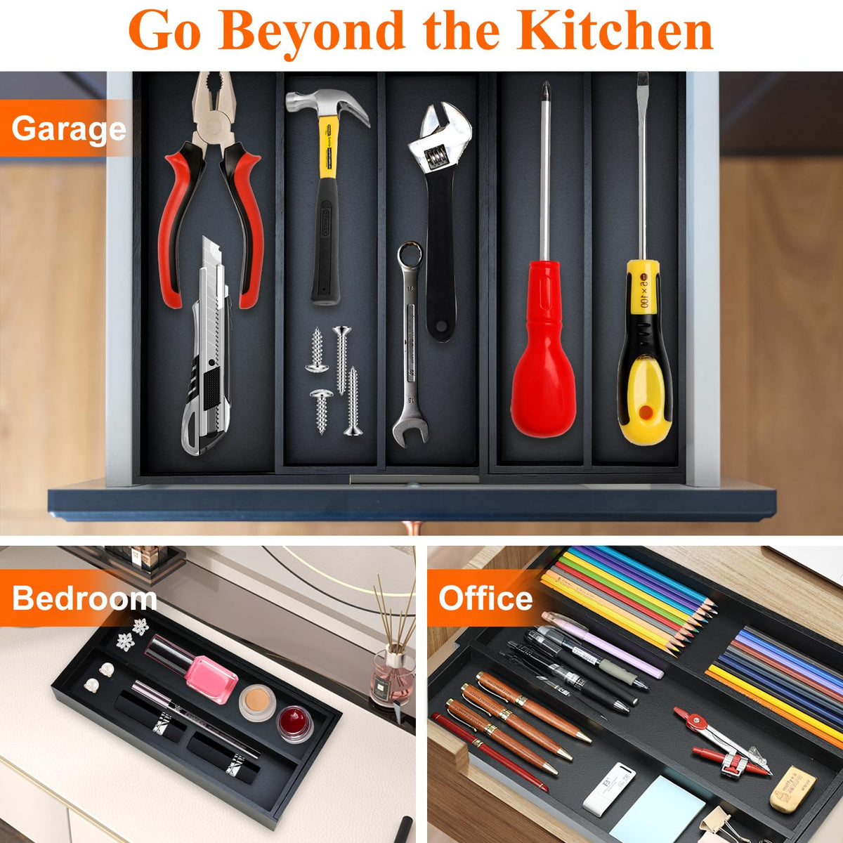 Hilislog silverware tray keeps utensils sorted and easily accessible.