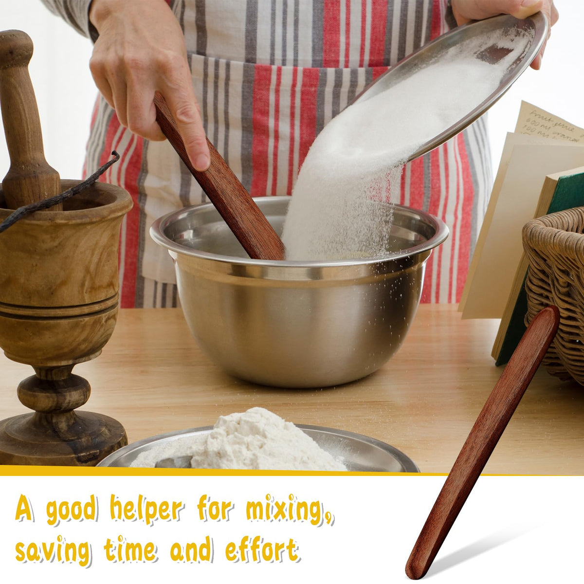 Hillban kitchen stir-stick supports bread prep and easy storage.
