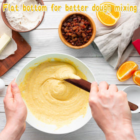 Hillban spurtle for dough mixing fits different container shapes.