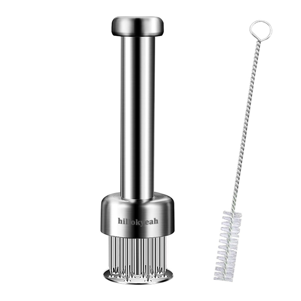 Hillokyeah meat tenderizer with 21 needles for quicker tenderizing and even texture.