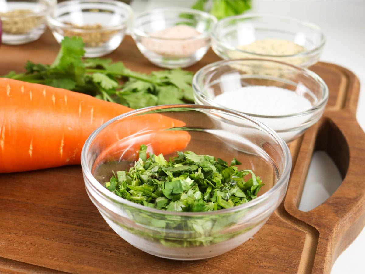 HillSpring 2.5oz glass prep bowl ideal for chopped herbs and sauces.