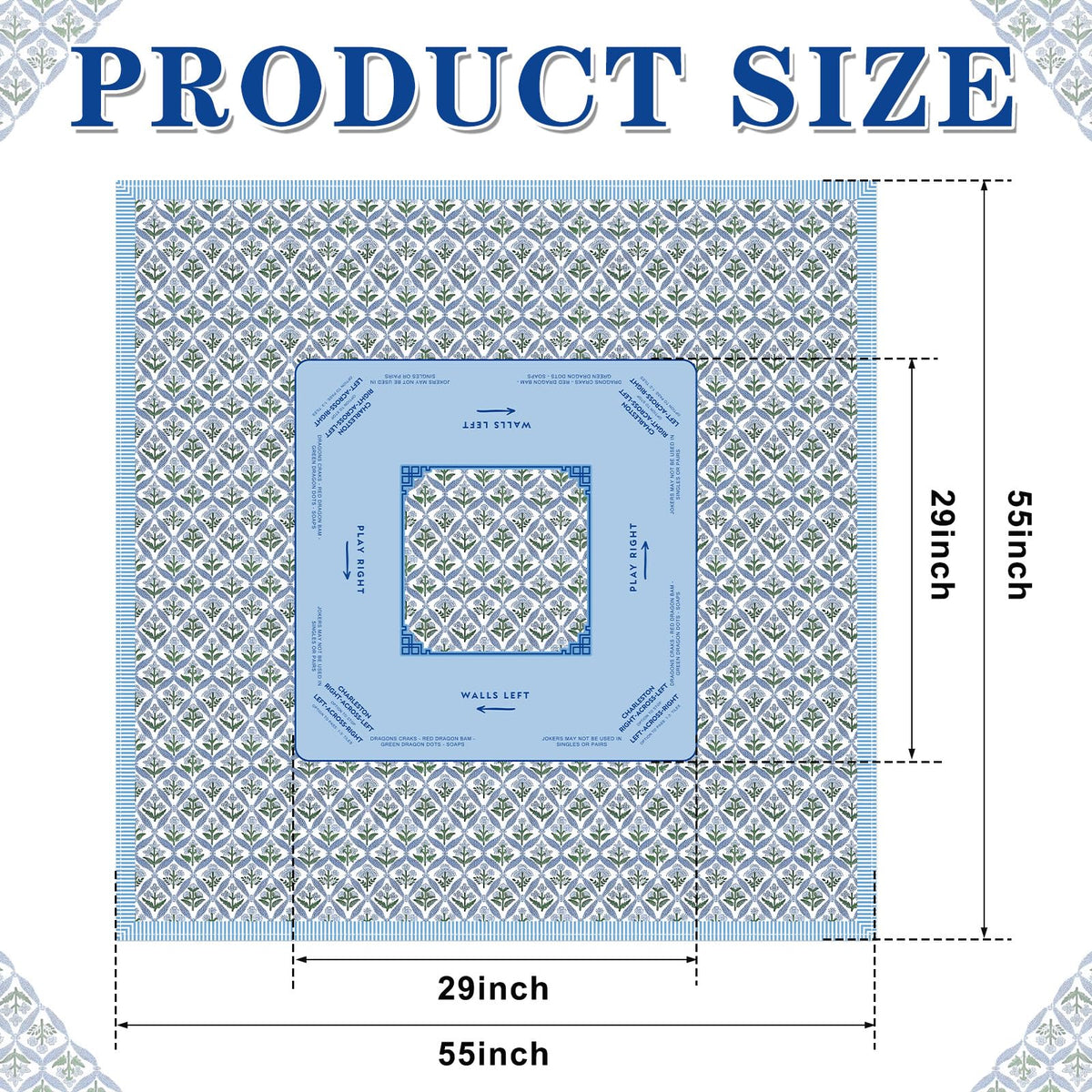 Hillsuren Mahjong tablecloth blue block print floral pattern adds classic elegance