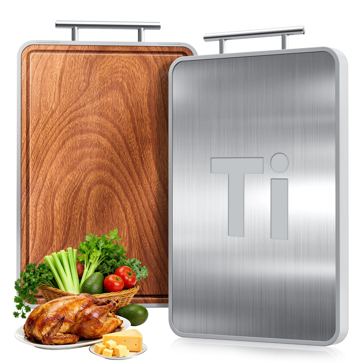 Hilmon titanium dual-sides cutting board with two effective prep surfaces.