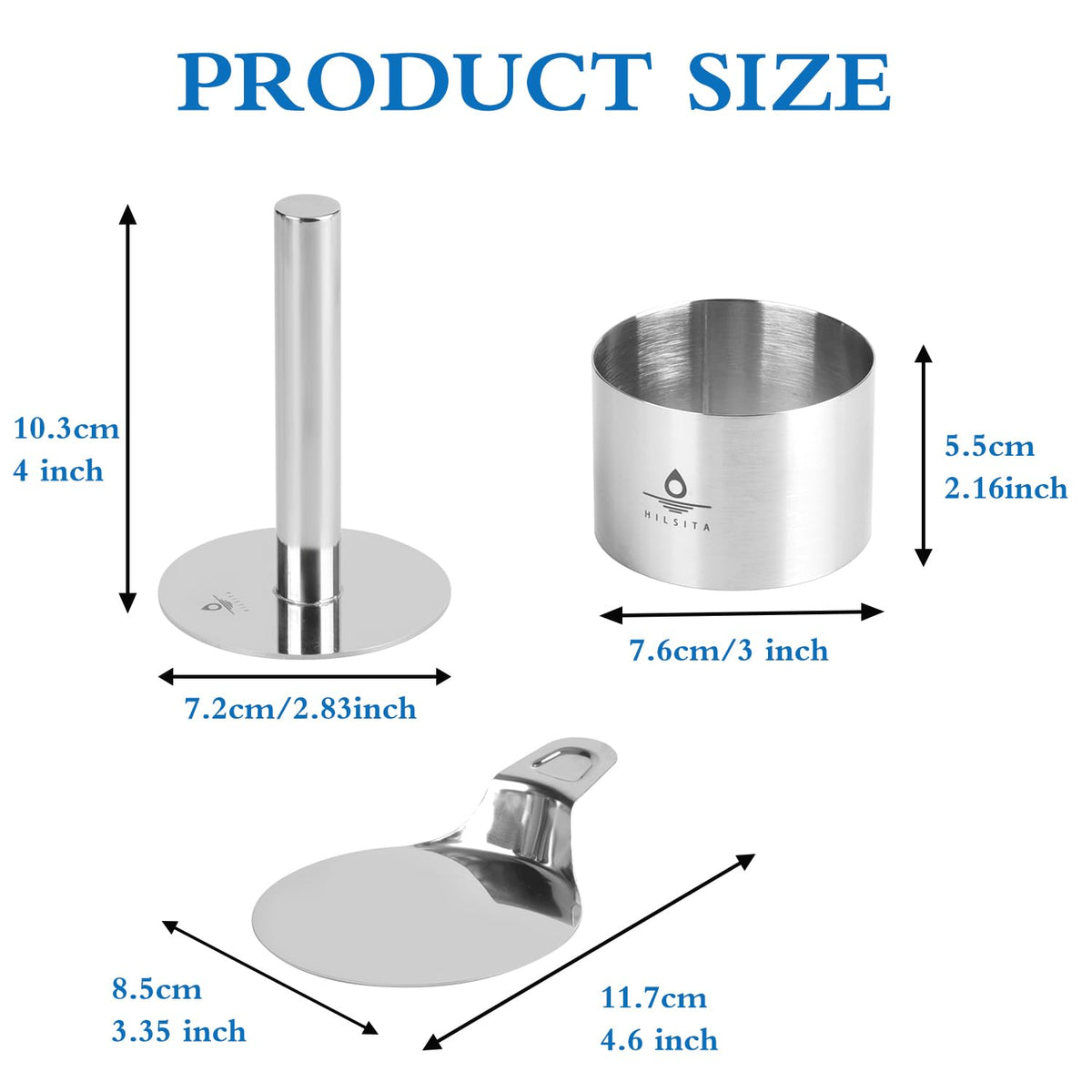 Hilsita stainless steel rings; 3-inch diameter for uniform portions