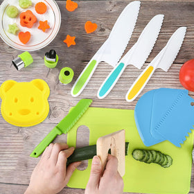 Hilsoeet 26pcs cutting board and knives; kid-friendly prep tools for soft produce