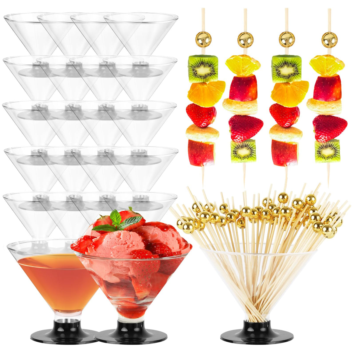 Himake clear acrylic martini glasses with black bases for a sleek party display