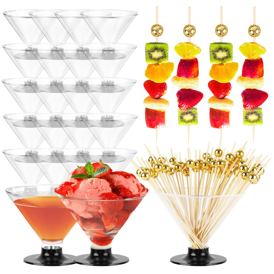Himake clear acrylic martini glasses with black bases for a sleek party display