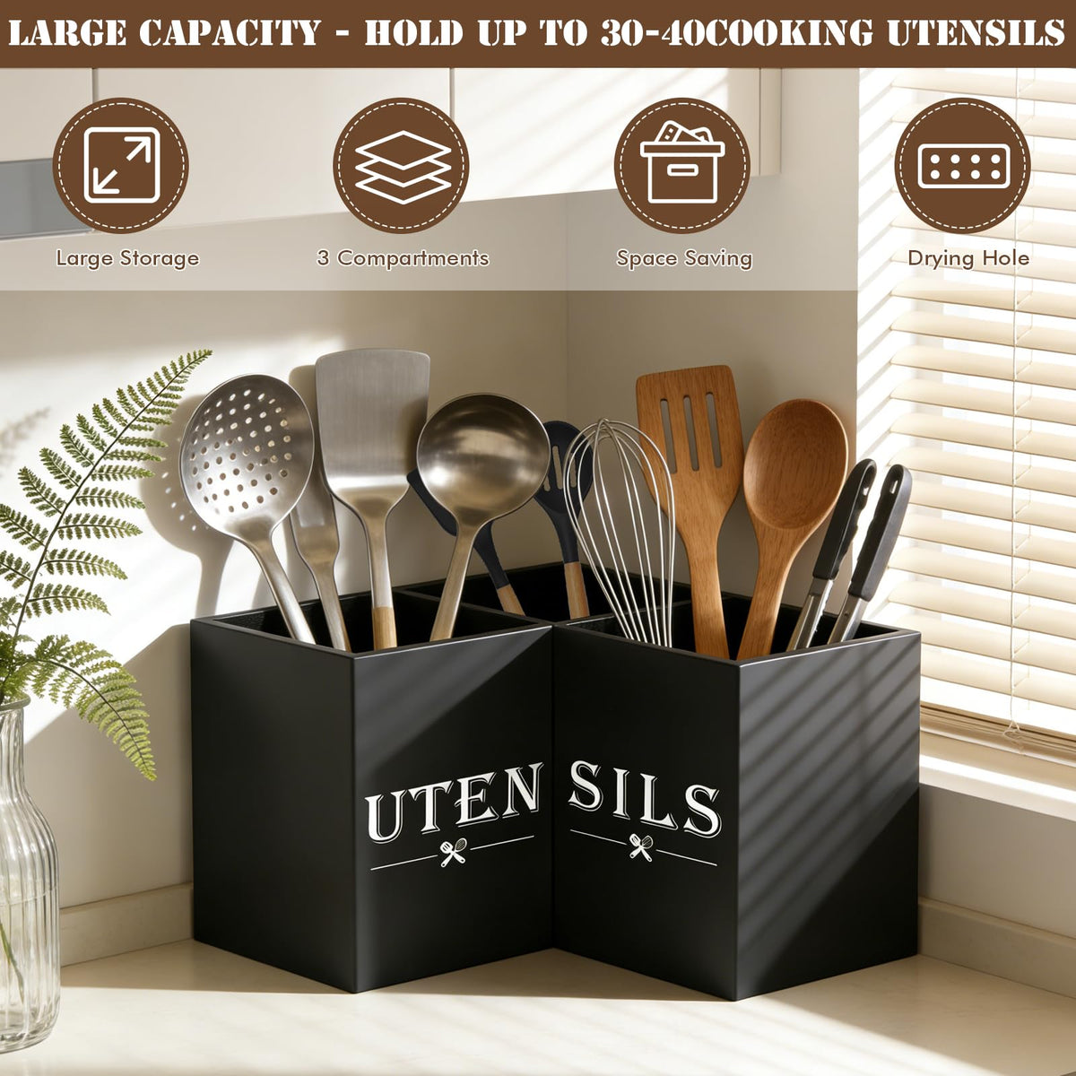 Himake corner-fit utensil holder positioned against wall for quick access.