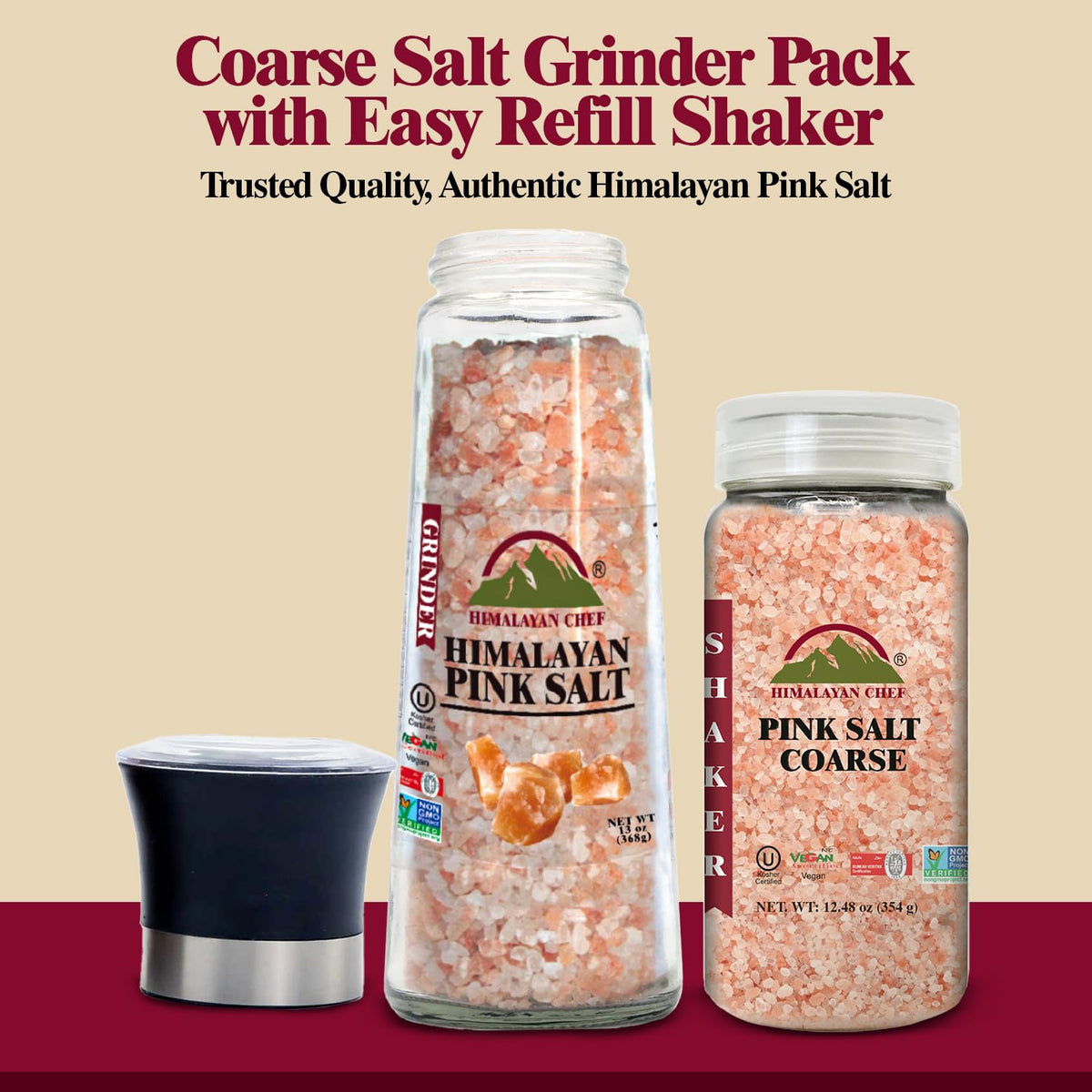Close-up of Himalayan Chef pink salt crystals highlighting 84 minerals.