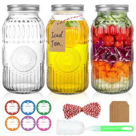 HINGWAH 64 oz wide-mouth jar with sunflower embossing for elegant pantry storage.