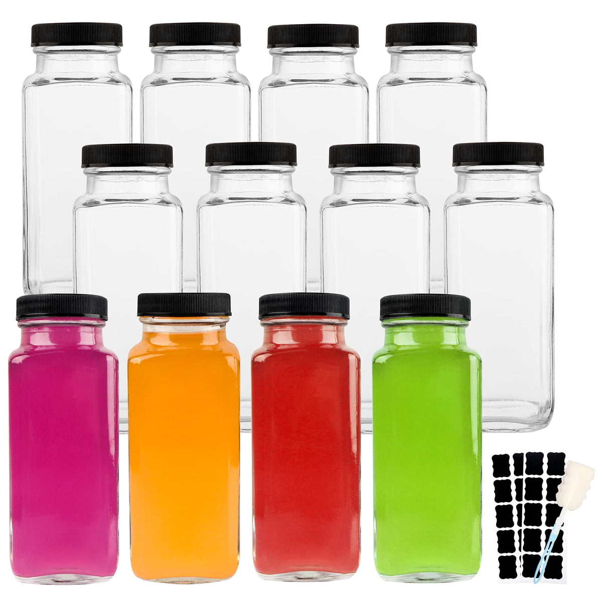 HINGWAH 8.5 oz glass bottles with wide openings, easy filling and cleaning.