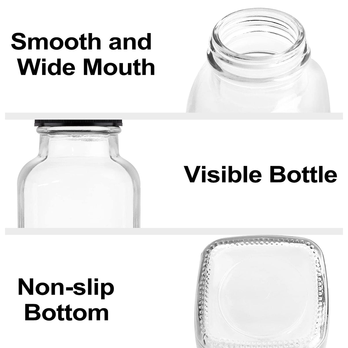 HINGWAH clear square bottles for compact, space-saving storage.