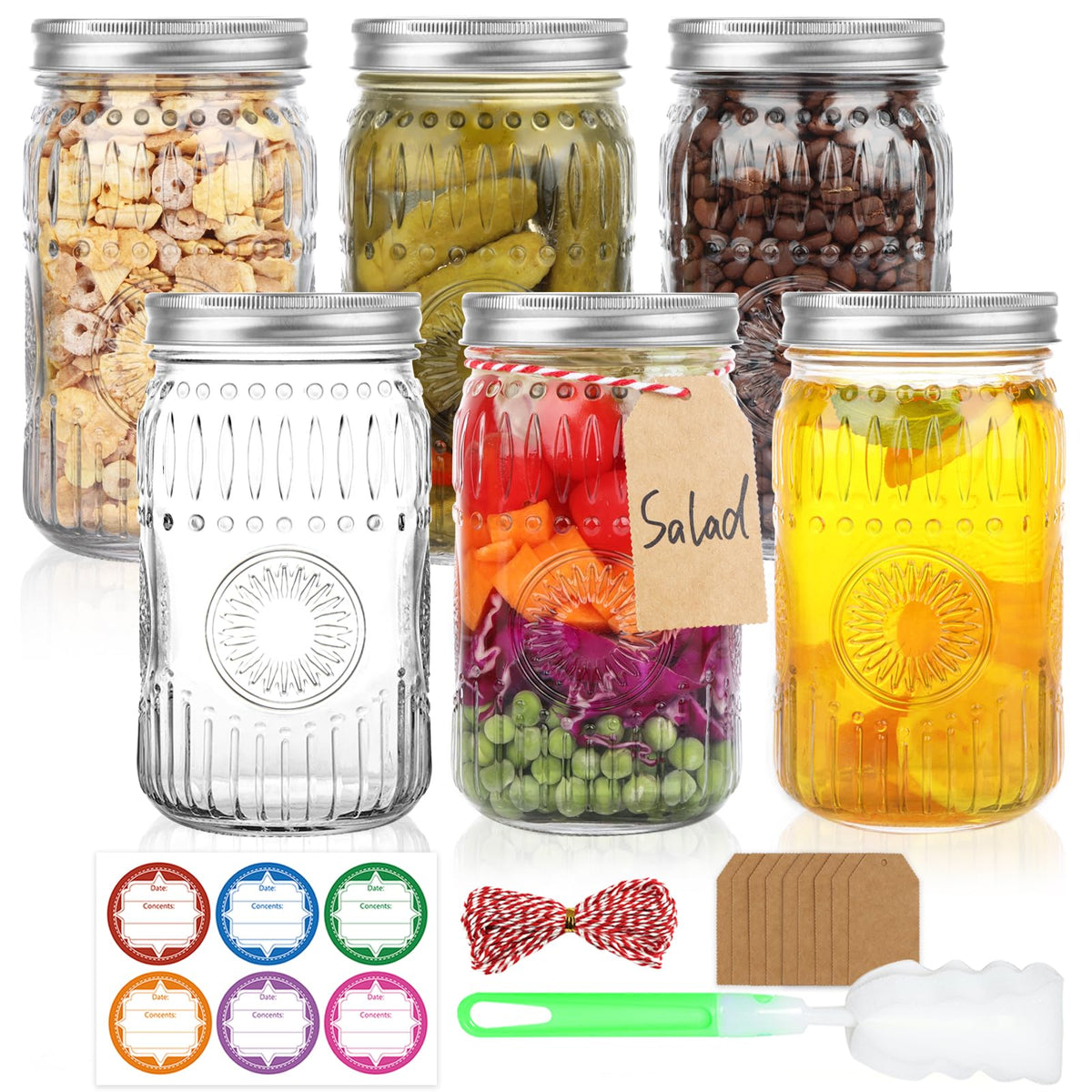 HINGWAH wide-mouth jar with sunflower embossing for easy access to jams and spreads.