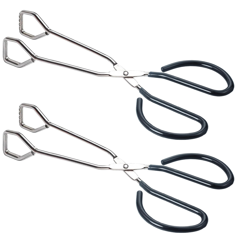 HINMAY 10-Inch stainless steel kitchen tongs with closed square head for precise turning.